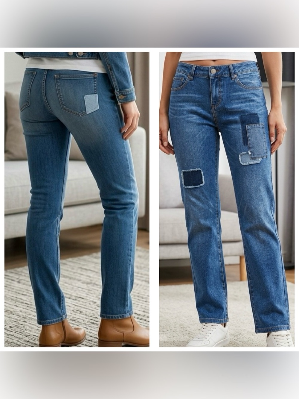 Cabi Women’s Sz 8 Patchwork low rise Slim Boyfriend ankle Jeans blue med wash